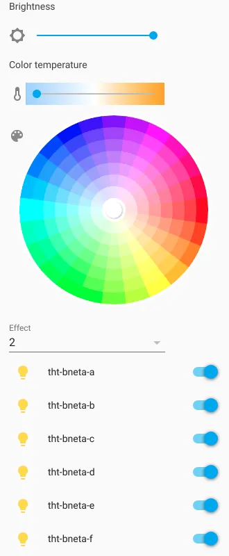Home Assistant’s Group Lighting Interface operating on a group of RGB lights.